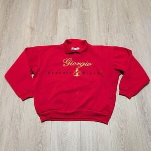 Vintage 90s Giorgio Beverly Hills Red Embroidered Polo Collar Sweatshirt Mens XL